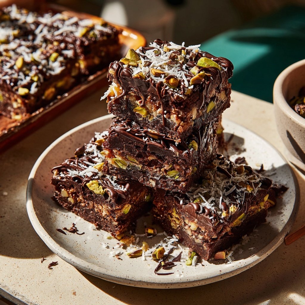 Chocolate Pistachio Coconut Squares